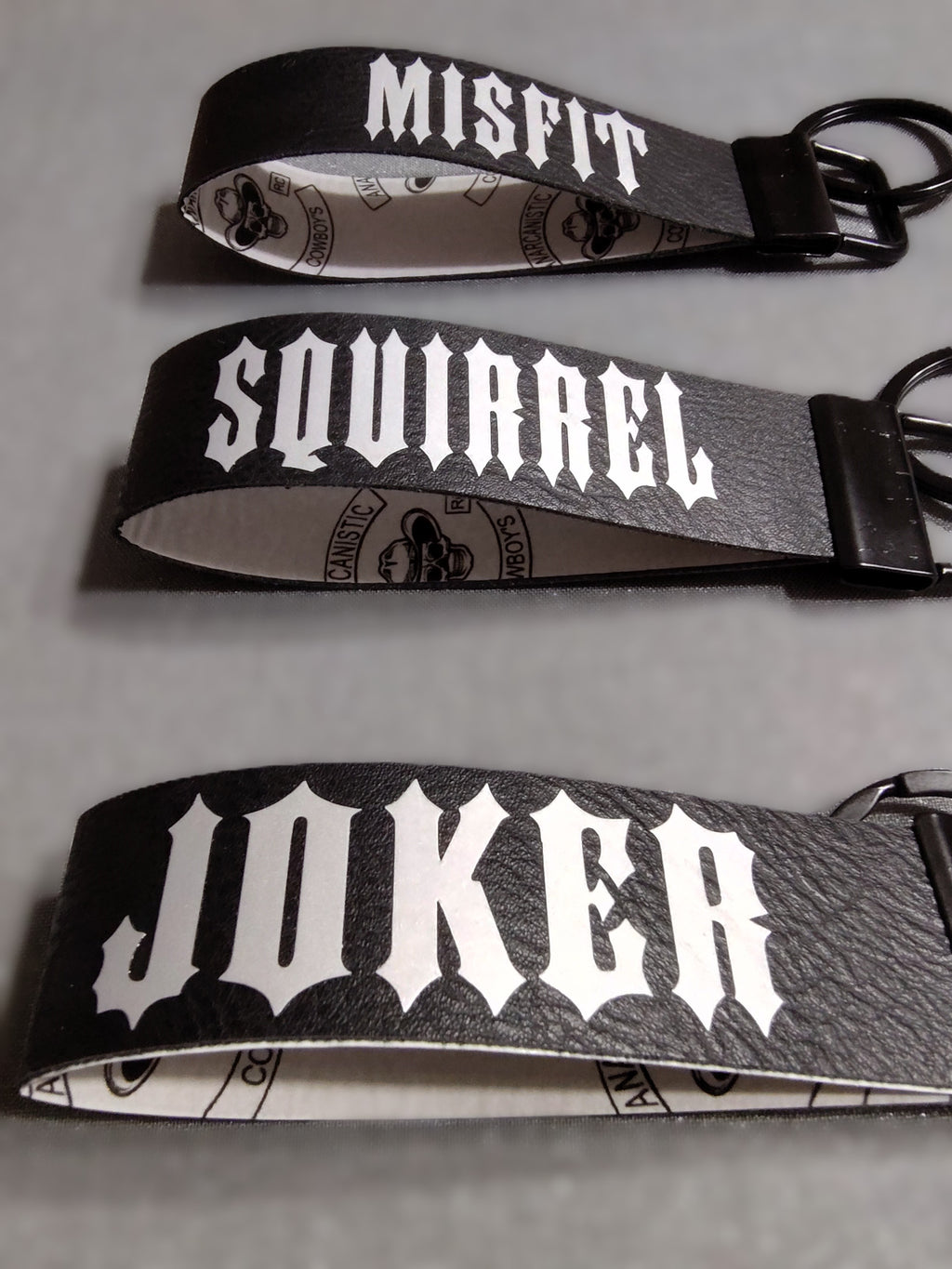Black & Silver Leather-Style Roadname Key Fob Keychain