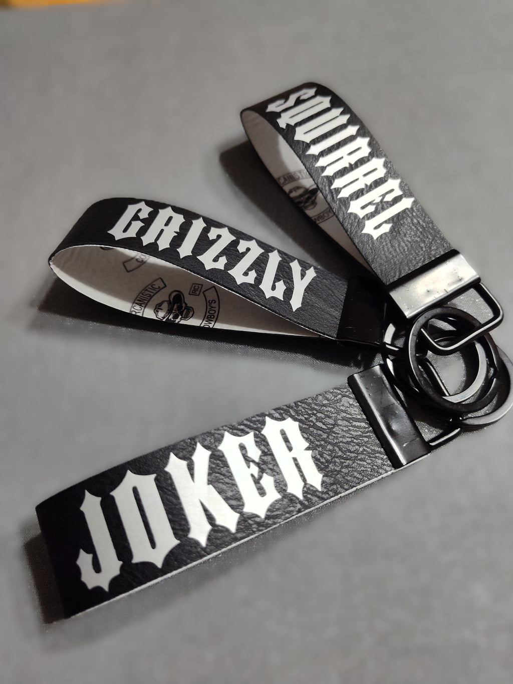 Black & Silver Leather-Style Roadname Key Fob Keychain