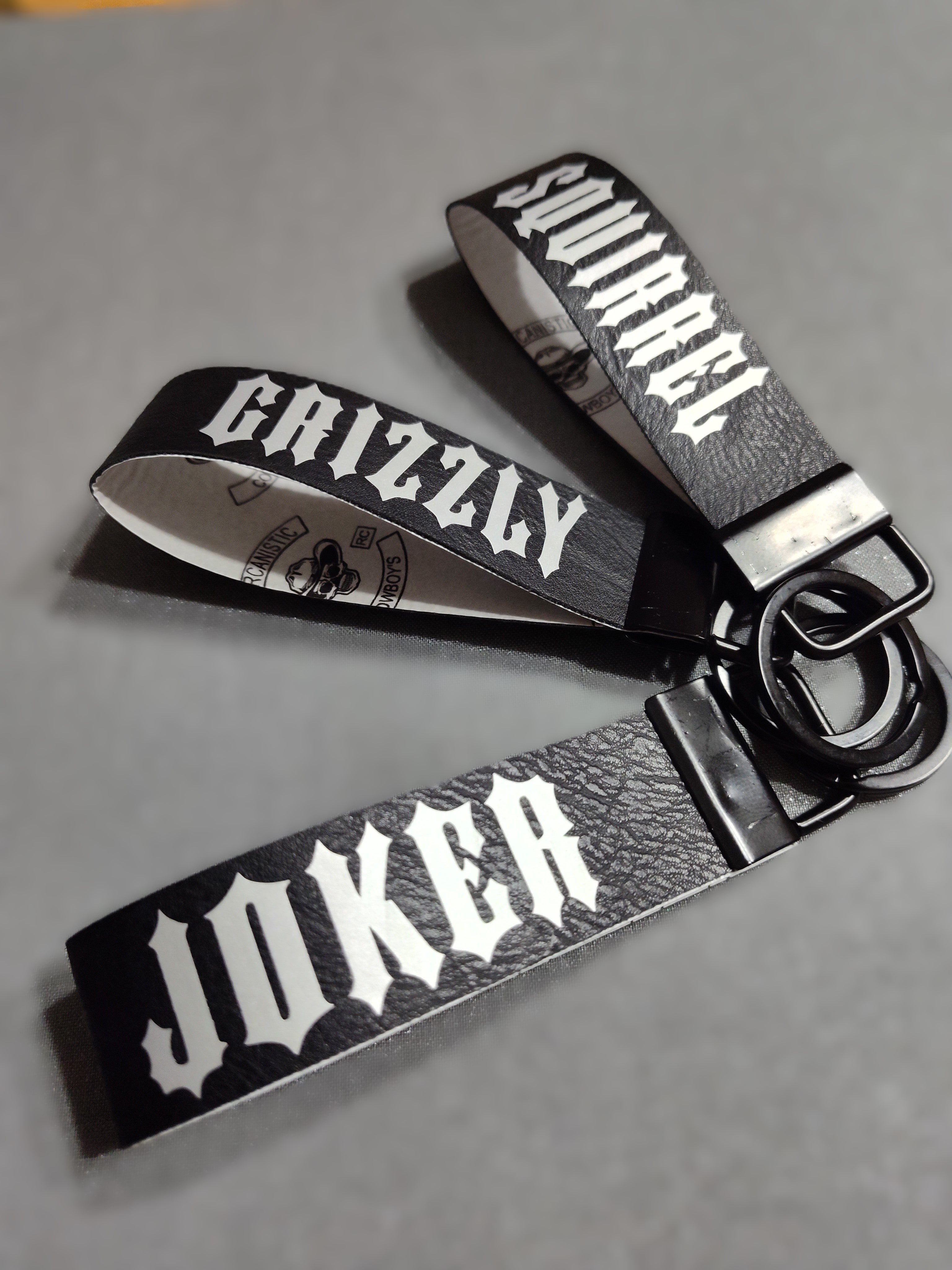 Black & Silver Leather-Style Roadname Key Fob Keychain